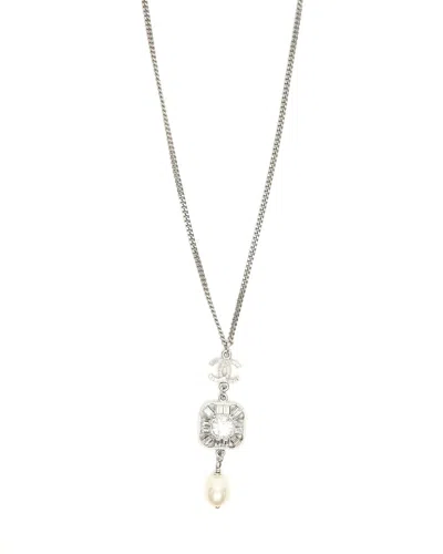 Pre-owned Chanel Coco Mark Pearl Rhinestone Necklace In Multi