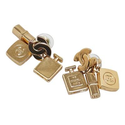 Pre-owned Chanel Coco Mark Perfume Lip Foundation Swing Cosmetic Motif Earrings Gold Plated