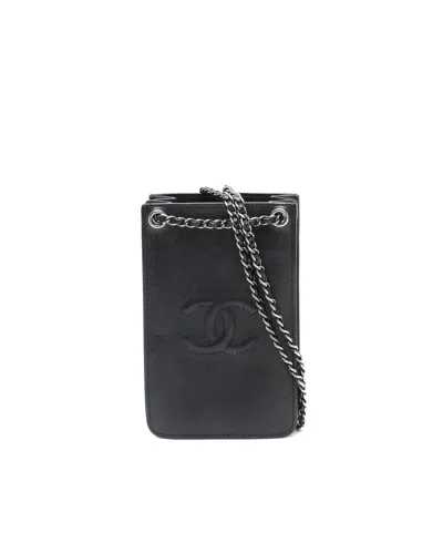 Pre-owned Chanel Coco Mark Phone Holder In Black