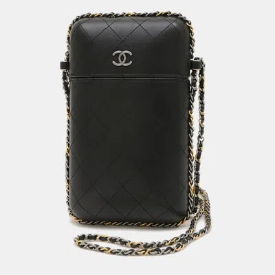 Pre-owned Chanel Coco Mark Phone Holder Shoulder Bag Lambskin Black Gold Silver Hardware