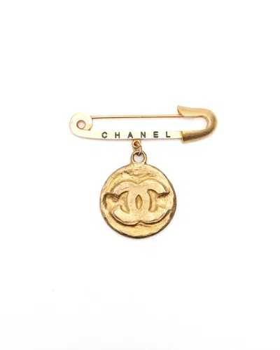 Pre-owned Chanel Coco Mark Pin Brooch In Gold