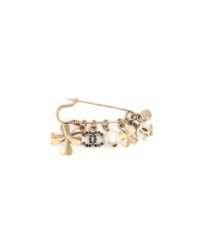 Pre-owned Chanel Coco Mark Pin Brooch In Gold