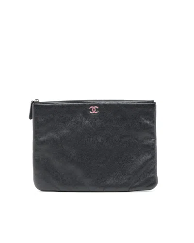 Pre-owned Chanel Coco Mark Pouch In Black