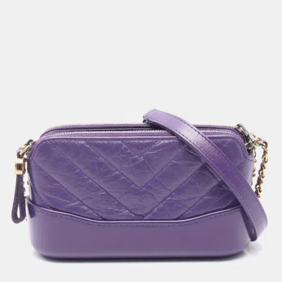 Pre-owned Chanel Coco Mark Purple Leather Chain Shoulder Wallet
