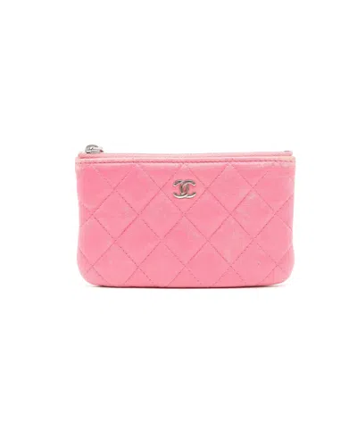 Pre-owned Chanel Coco Mark Quilted Pouch In Pink