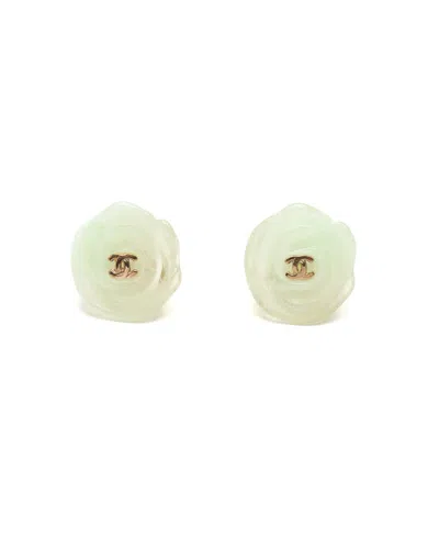 Pre-owned Chanel Coco Mark Resin Clip-on Earrings In Green