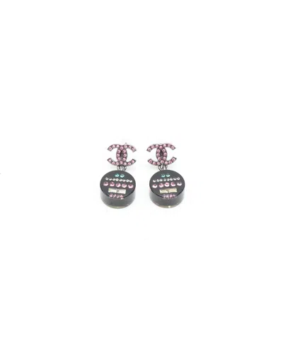 Chanel Coco Mark Resin Rhinestone Earrings In Black