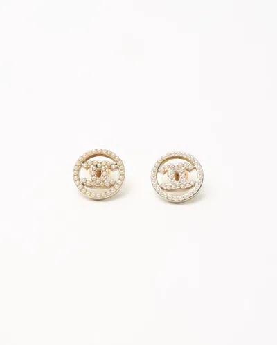 Pre-owned Chanel Coco Mark Rhinestone And Pearl Earrings