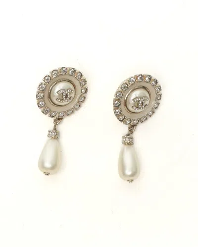 Chanel Coco Mark Rhinestone And Pearl Earrings In Gold