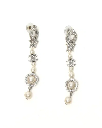 Chanel Coco Mark Rhinestone And Pearl Earrings In Multi