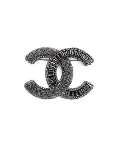 Pre-owned Chanel Coco Mark Rhinestone Brooch In Black