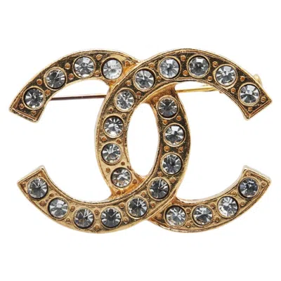 Pre-owned Chanel Coco Mark Rhinestone Brooch Gold