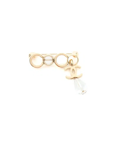 Pre-owned Chanel Coco Mark Rhinestone Brooch In Gold