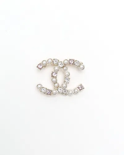 Pre-owned Chanel Coco Mark Rhinestone Brooch In Multi