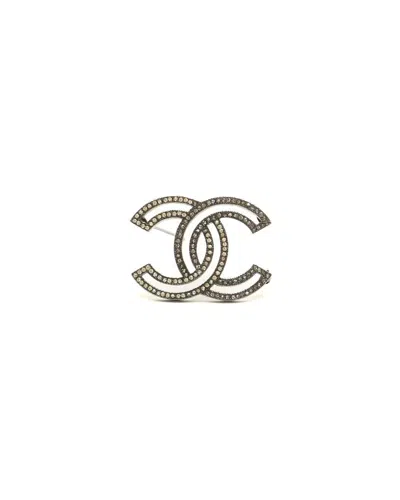Pre-owned Chanel Coco Mark Rhinestone Brooch In Silver