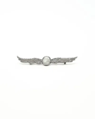 Pre-owned Chanel Coco Mark Rhinestone Brooch In Silver