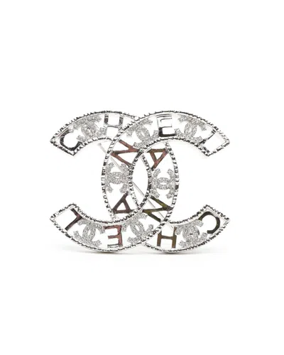 Pre-owned Chanel Coco Mark Rhinestone Brooch In Silver