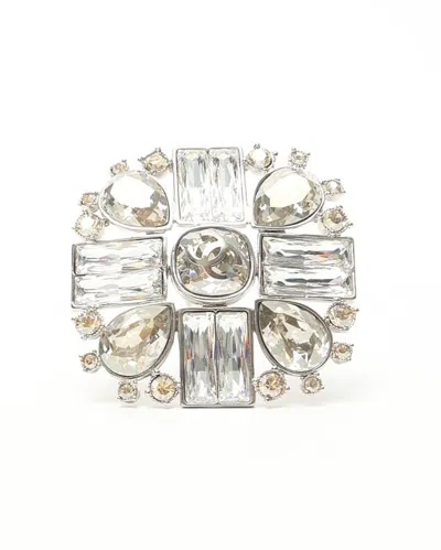 Chanel Coco Mark Rhinestone Brooch In Silver