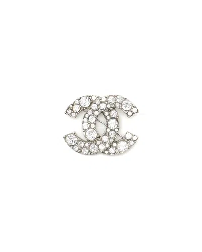 Chanel Coco Mark Rhinestone Brooch In Silver
