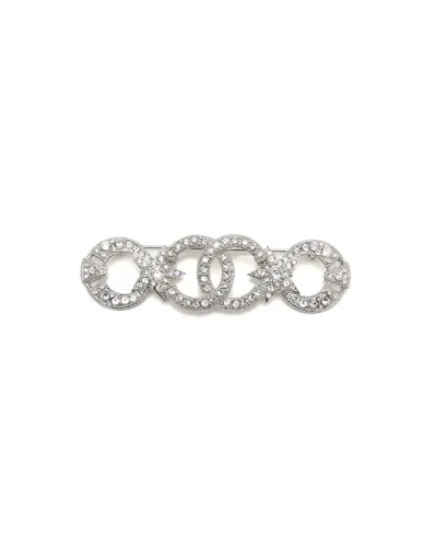 Pre-owned Chanel Coco Mark Rhinestone Brooch In Silver