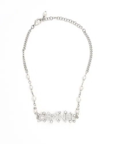 Pre-owned Chanel Coco Mark Rhinestone Choker In Silver