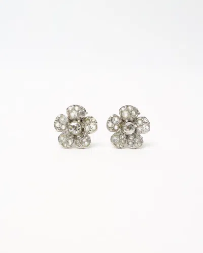 Pre-owned Chanel Coco Mark Rhinestone Clip-on Earrings In Silver