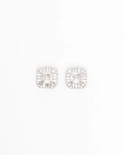 Pre-owned Chanel Coco Mark Rhinestone Clip-on Earrings In Silver