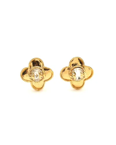 Pre-owned Chanel Coco Mark Rhinestone Clip-on Earrings In Gold