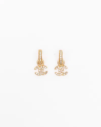 Pre-owned Chanel Coco Mark Rhinestone Dangling Earrings