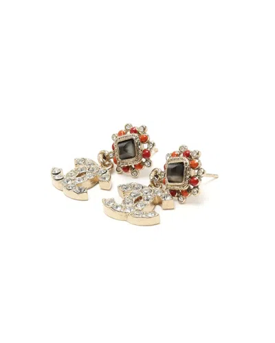 Chanel Coco Mark Rhinestone Dangling Earrings In Gold