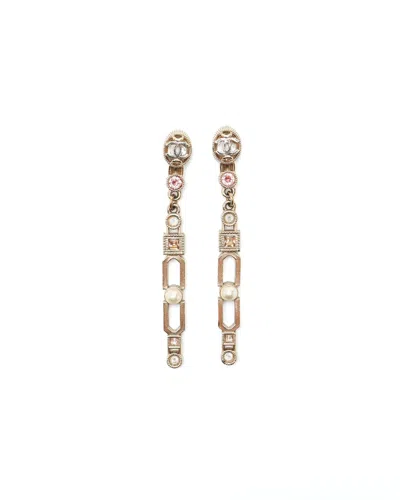 Chanel Coco Mark Rhinestone Dangling Earrings In Gold