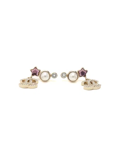 Pre-owned Chanel Coco Mark Rhinestone Dangling Earrings In Multi