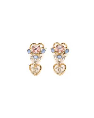 Pre-owned Chanel Coco Mark Rhinestone Dangling Earrings In Multi