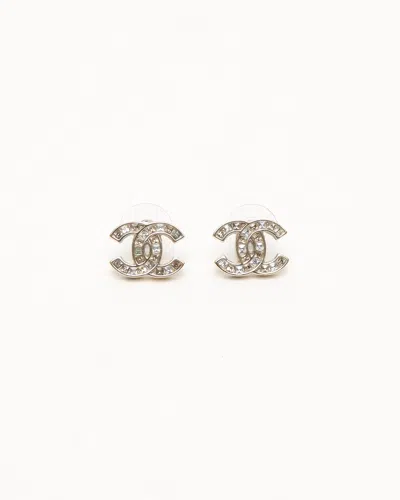 Pre-owned Chanel Coco Mark Rhinestone Earrings In Gold