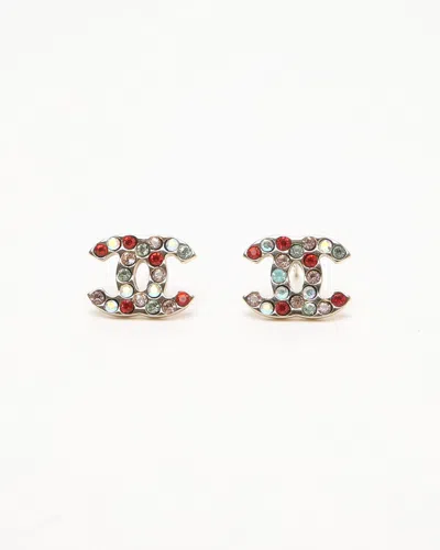 Pre-owned Chanel Coco Mark Rhinestone Earrings