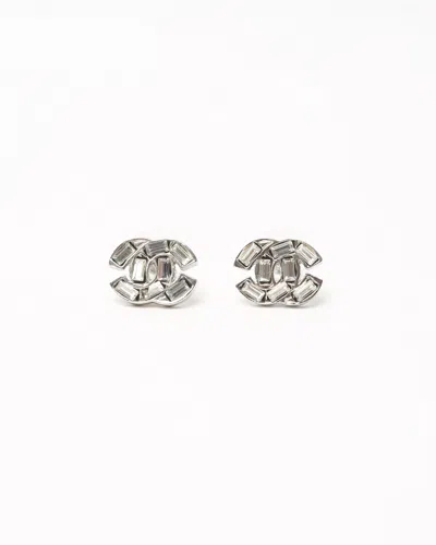 Pre-owned Chanel Coco Mark Rhinestone Earrings