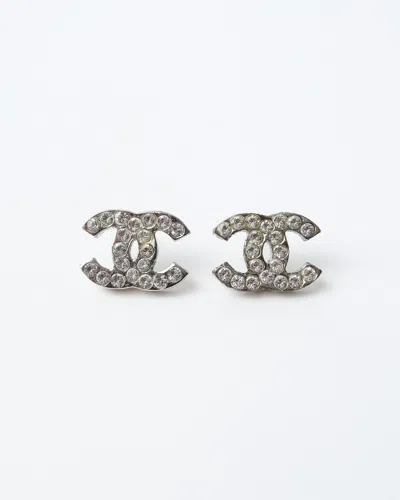 Pre-owned Chanel Coco Mark Rhinestone Earrings