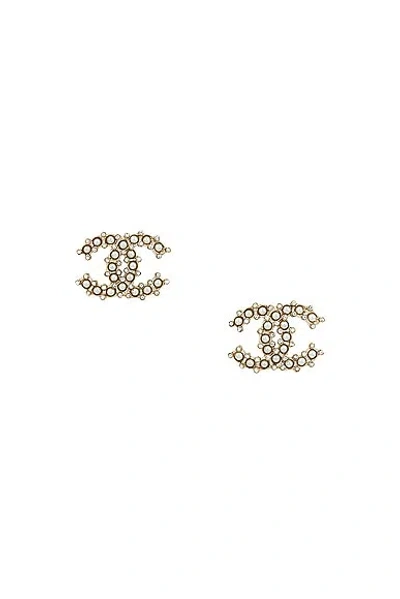 Pre-owned Chanel Coco Mark Rhinestone Earrings In Light Gold