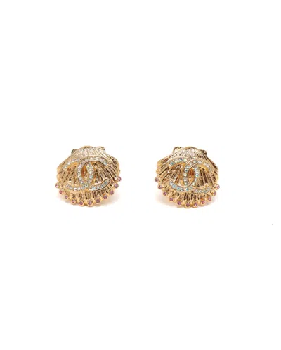 Pre-owned Chanel Coco Mark Rhinestone Earrings In Multi