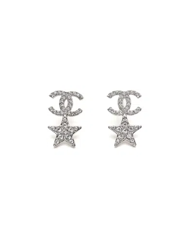 Chanel Coco Mark Rhinestone Earrings In Silver