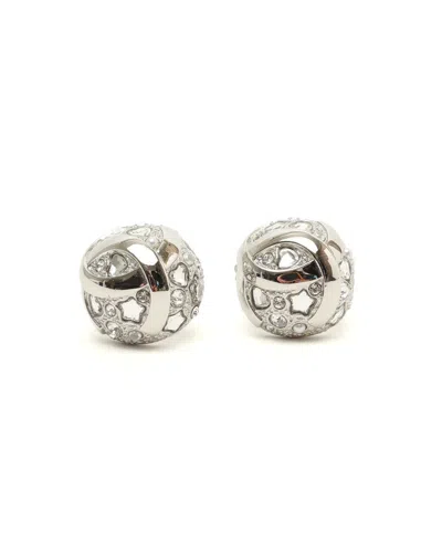 Pre-owned Chanel Coco Mark Rhinestone Earrings In Silver