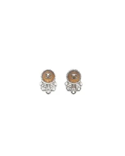Chanel Coco Mark Rhinestone Earrings In Multi