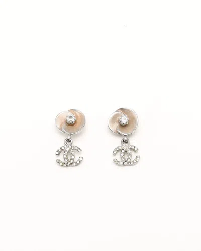 Pre-owned Chanel Coco Mark Rhinestone Flower Earrings