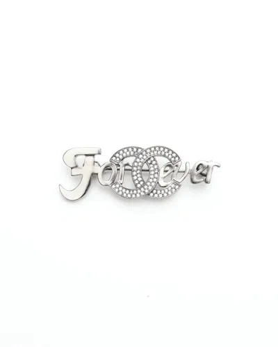 Pre-owned Chanel Coco Mark Rhinestone Forever Brooch In Silver
