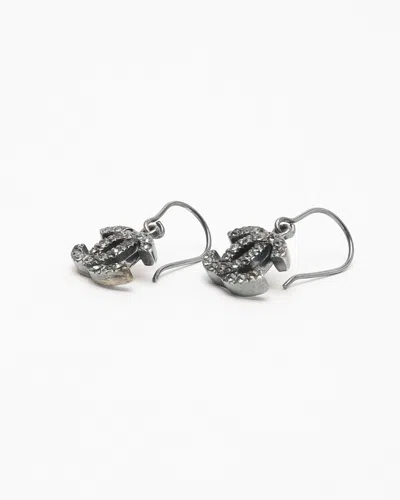 Pre-owned Chanel Coco Mark Rhinestone Hook Earrings