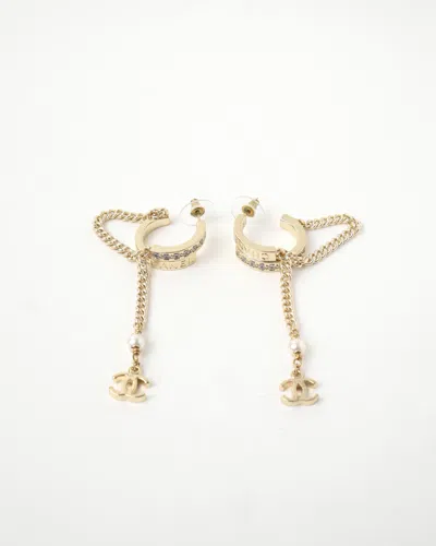 Pre-owned Chanel Coco Mark Rhinestone Hoop Earrings