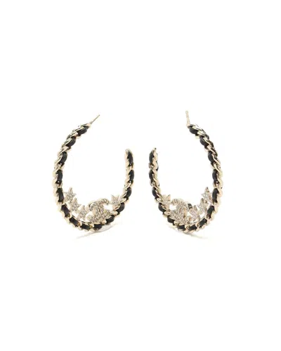 Chanel Coco Mark Rhinestone Hoop Earrings In Gold