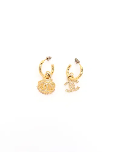 Pre-owned Chanel Coco Mark Rhinestone Hope Earrings In Gold