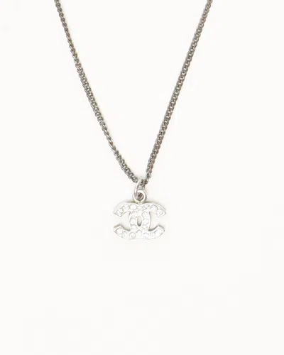Pre-owned Chanel Coco Mark Rhinestone Necklace In Silver