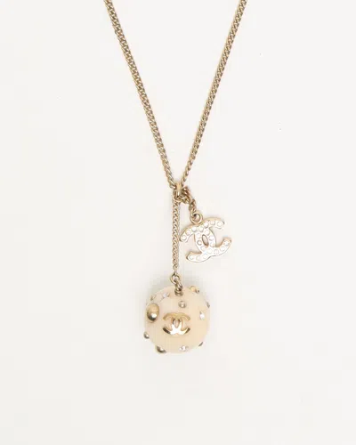 Pre-owned Chanel Coco Mark Rhinestone Necklace In Gold